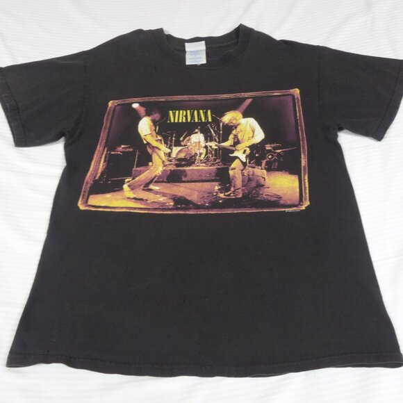 VINTAGE - NIRVANA MUDDY BANKS WISHKAH BLACK MEDIUM T-SHIRT L202 (HOLES C PICS) - Picture 2 of 13